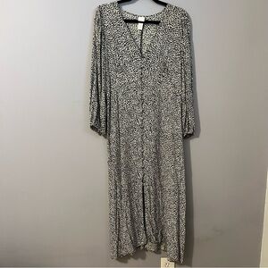 H&M Maxi Dress Small Floral Print Empire Cut Balloon Long Sleeve Black White M